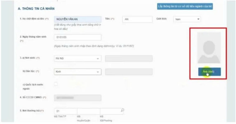 Bước 3: Nhập phiếu đăng ký dự thi