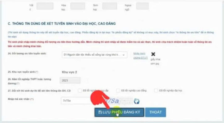 Bước 4: Lưu phiếu đăng ký